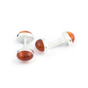 Carnelian agate stone orange sterling silver cufflinks