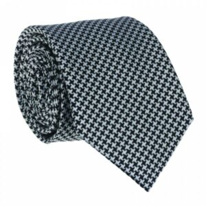 Navy White Pied De Poule Woven Silk Tie